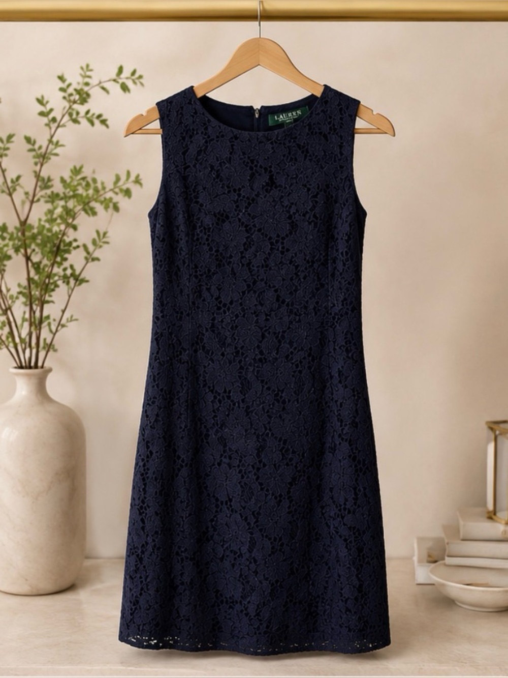 Ralph Lauren Navy Floral Lace Sleeveless Shift Dress - Picture 1 of 4